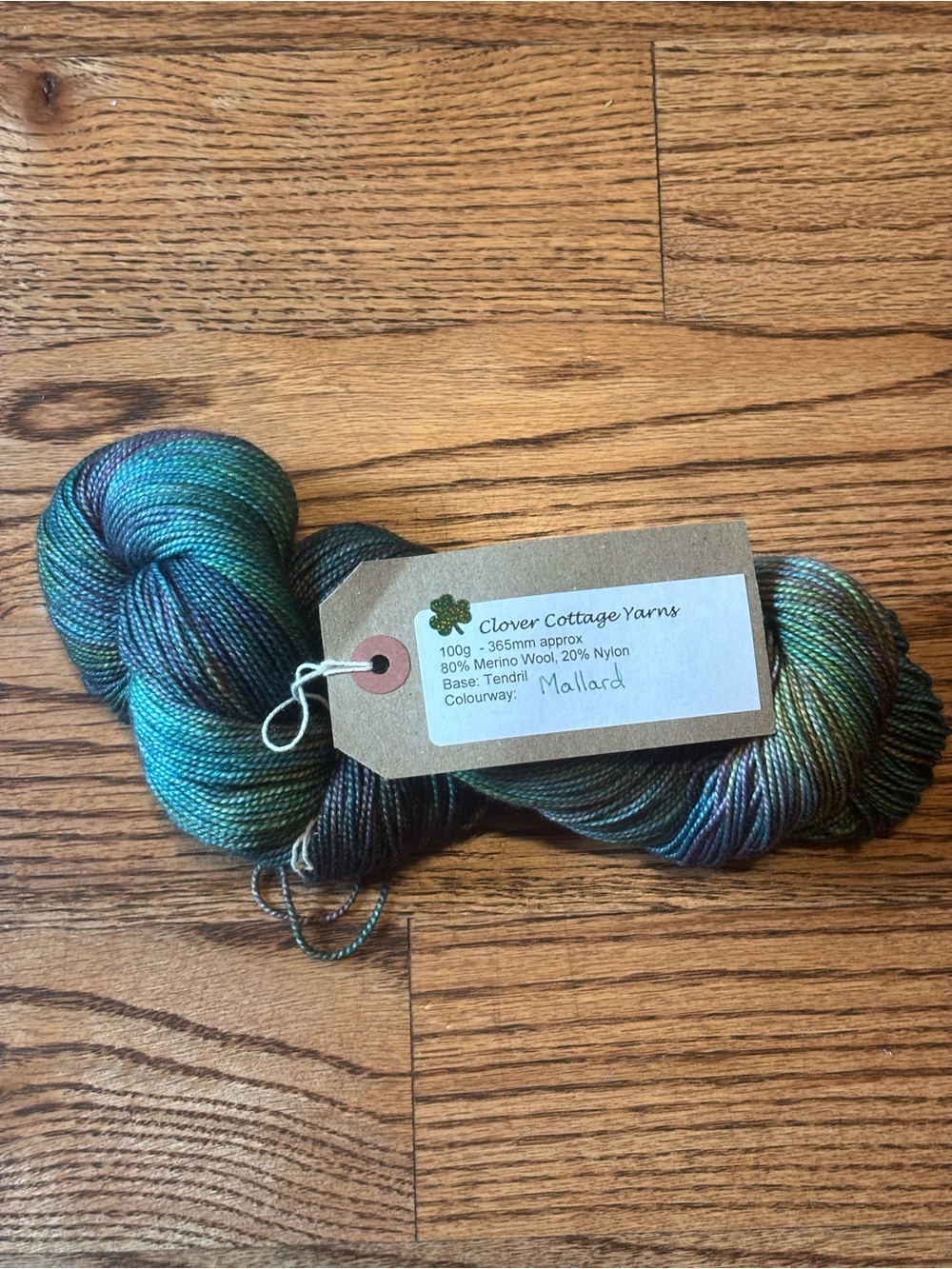 Clover Cottage Yarns Mallard Tendril Mallard Fingering Green Merino Wool Nylon